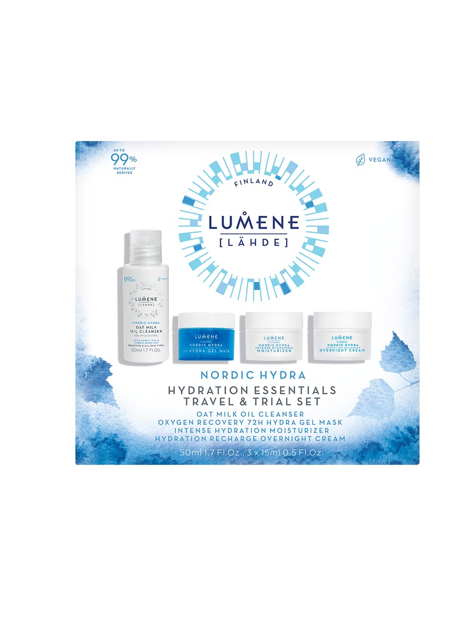 Lumene Nordic Hydra [Lähde] Face Care Set: Cleanser 50 ml+Oxygen Recovery 72h+Mask+CR+Moisturizer null - onesize - 1