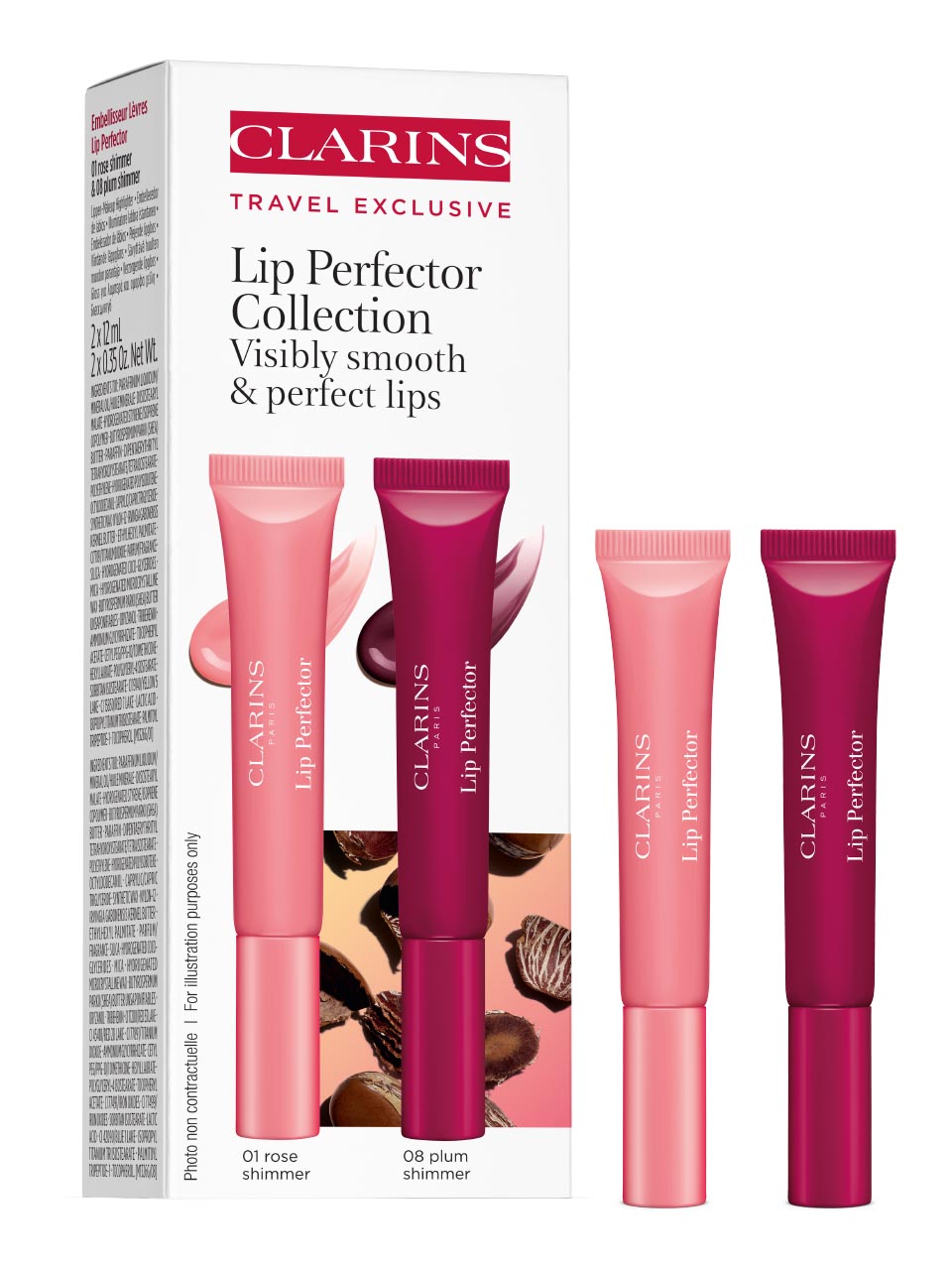 Clarins Natural Lip Perfector Lipstick Set/N° 01 Rose Shimmer + Lip Gloss N° 08 Plum Shimmer null - onesize - 1