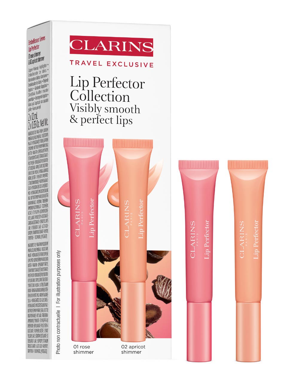 Clarins Natural Lip Perfector Lipstick Set/N° 01 Rose Shimmer + Lip Gloss N° 02 Apricot Shimmer null - onesize - 1